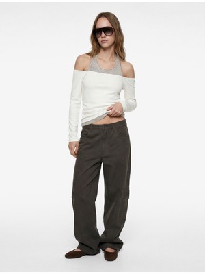 Koton Viskon Karışımlı Slim Fit Uzun Kollu Halter Yaka Tişört