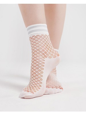 Bolero Kadın Lastik Simli File Çorap Beyaz
