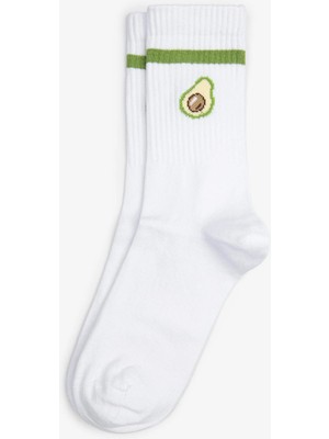 Bolero Kadın Fitilli Avokado Desenli Çorap Beyaz
