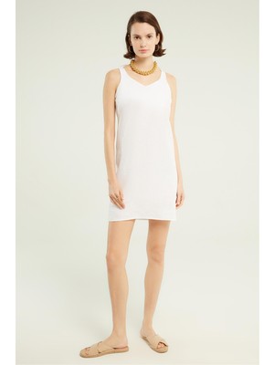 Bağlama Detaylı A Form Mini Keten Elbise