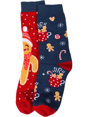 Bolero Kadın Kurabiye Desenli Eşi Farklı Yılbaşı Çorabı