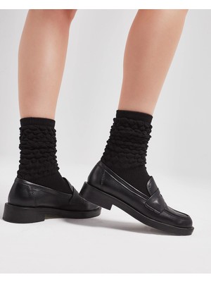 Bolero Kadın Büzgülü Bot Çorabı Siyah