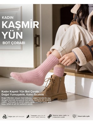 Bolero Kadın Kaşmir Yün Bot Çorabı Pembe