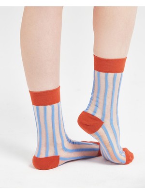 Bolero Kadın Japon Kore Tarzı Transparan Çorap Mavi Çizgili