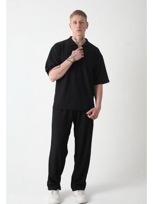 Erkek Oversize Fermuarlı Polo Yaka T-Shirt