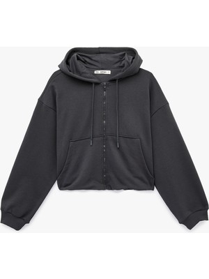 Koton Rahat Kalıp Uzun Kollu Kanguru Cepli Fermuarlı Kapüşonlu Sweatshirt