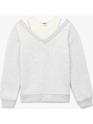 Koton Atlet Detaylı Uzun Kollu V Yaka Pamuklu Şardonlu Sweatshirt