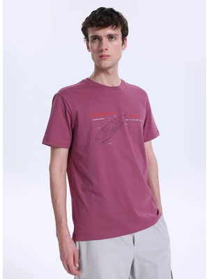 Discovery Expedition D6SM-TST3791 Koyu Pembe Bisiklet Yaka Relaxed Baskılı Erkek T-Shirt