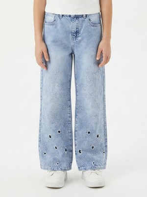 Escabel Kız Çocuk Çiçek Nakışlı jean Pantolon 4-13 Yaş 26164