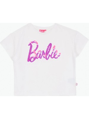 Barbie Payetli Beyaz - Pembe Kız Çocuk T-Shirt BRB6SG-TST6020