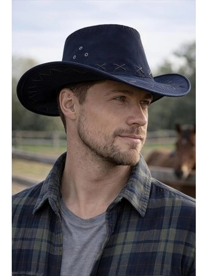 Tezzgelsin Unisex Lacivert Nubuk Kovboy Şapkası Western Country Tarz Kovboy Şapka
