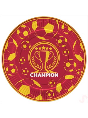 Süsle Bebek ve Parti Futbol Sarı Kırmızı Champion Karton Tabak - 23CM x 8 Adet
