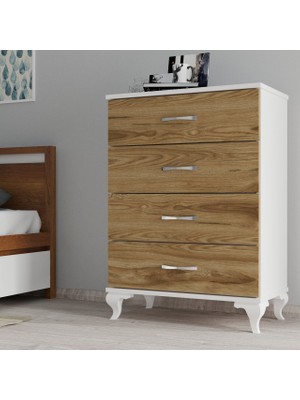 Moxen Mobilya S2 Şifonyer Ceviz - Beyaz 4 Çekmeceli Modern Tasarım 70x97x38 cm