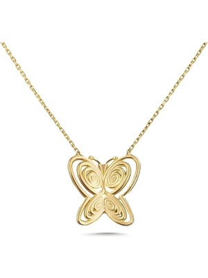 Zeya Kuyumculuk 14 Ayar Altın Kıvrımlı Kelebek Kolye