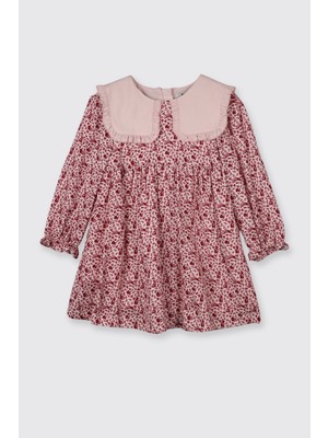Panço Kız Bebek Çiçek Desenli Pembe Elbise