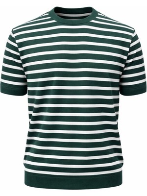 Plus Scorpion Erkek Çizgili Bisiklet Yaka Triko Tişört Slim Fit Yazlık Şık Model