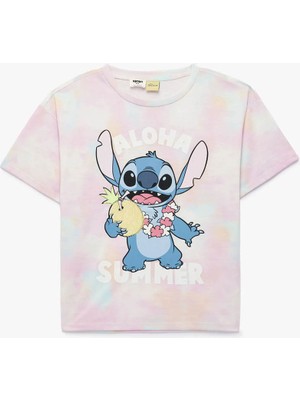 Koton Lisanslı Stitch Baskılı Pembe Kız Çocuk T-Shirt 6SKG10102AK