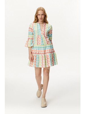 Etnik Desenli Mini Kloş Elbise