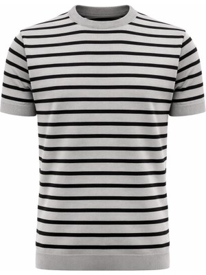 Plus Scorpion Erkek Çizgili Bisiklet Yaka Triko Tişört Slim Fit Yazlık Şık Model