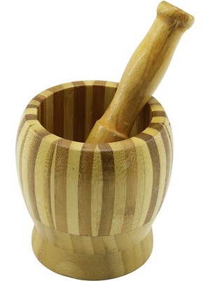 Store Mania Ieg™ Ahşap Bambu - Çizgili Havan Sarımsak Dövecek Ç: 9.5cm--D: 6.6cm--Y:10.5cm Fileli Amb