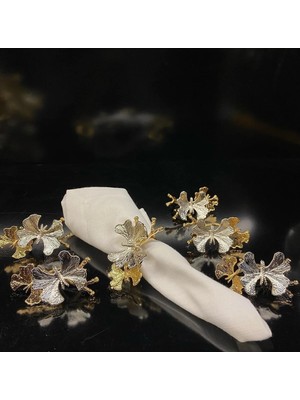 Alfafe Home Kelebek 6’lı Altın&gümüş Peçete Yüzüğü 8X4X5.5 cm Iki Kelebekli Silver&gold Sofra Yüzük