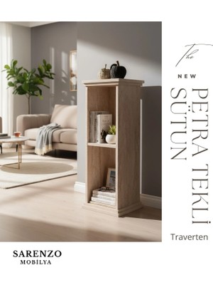 Sarenzo Traverten Çok Amaçlı Yan Sehpa Kitaplık Dekor Sehpa