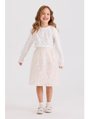 Panço Kız Çocuk Ekru Etek