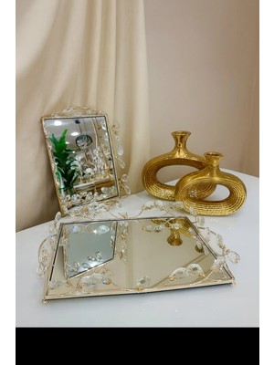 Alfafe Home 2 Li Gold Renk Çok Amaçlı Aynalı Dekoratif Tepsi Söz, Nişan – Kahve Sunum & Şık Dekor