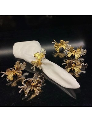 Alfafe Home Kelebek 6’lı Altın&gümüş Peçete Yüzüğü 8X4X5.5 cm Iki Kelebekli Gold&silver Sofra Yüzük