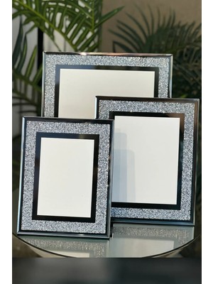 Alfafe Home Lüks Gümüş Taşlı Cam Fotoğraf Çerçevesi 3’lü Set (10X15 – 13X18 – 20X25 Cm)