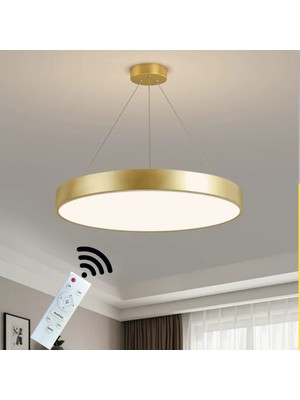 Hevsel Eskitme Gold Gövde, Kumandalı ve 3 Renk Işık, Davul Sarkıt LED Avize