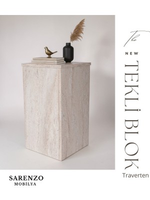 Sarenzo Blok Yan Sehpa Traverten Görünümlü Iskandinav
