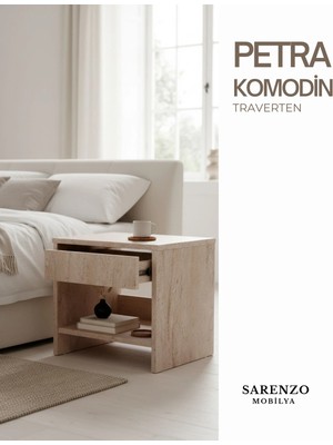 Sarenzo Traverten Görünümlü Komodin Üstten Çekmeceli