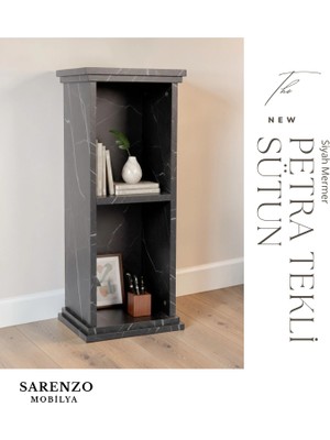 Sarenzo Siyah Mermer Desen Sütun Kitaplık Çok Amaçlı Sehpa (Mdf)