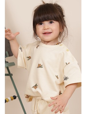 Oh la la Koala For Little Ones Zeytin Desenli Çocuk Oversize T-Shirt