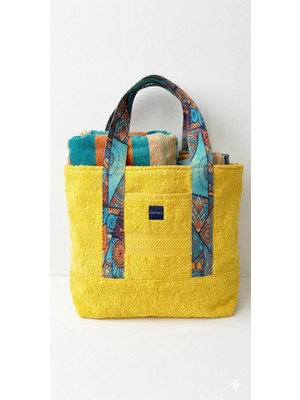 Daphne's Tote Bag Sarı Havlu Pamuk Plaj Çantası Alışveriş Çantası Omuz Çantası Astarlı