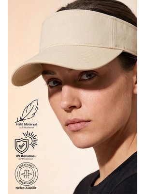 Verahed Arkası Ayarlanabilir Cırtlı Uzatmalı Bej Üstü Açık Vizör Şapka Tenis Şapkası