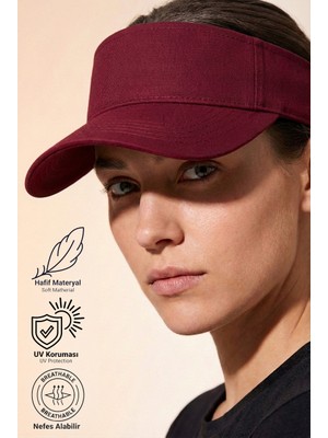 Verahed Arkası Ayarlanabilir Cırtlı Uzatmalı Bordo Üstü Açık Vizör Şapka Tenis Şapkası