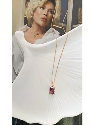 Glare Jewellery Shesra Mor Taş Rodyum Kolye