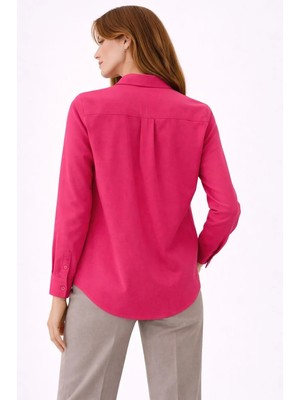 Mevese Garsia Pembe Kadın Uzun Kollu Gömlek - Düğmeli Klasik Yaka Ofis Şıklığı