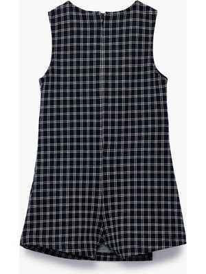 Koton Fiyonk Detaylı Kolsuz Bisiklet Yaka Ekoseli Tulum