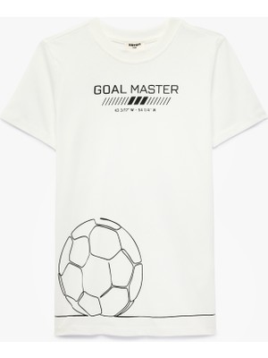 Koton Pamuklu Bisiklet Yaka Kısa Kollu Futbol Temalı Baskılı Tişört