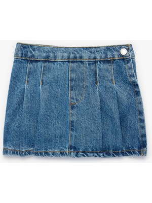 Koton Pamuklu Rahat Kesim Pile Detaylı Denim Şort Etek