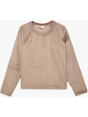 Koton Uzun Kollu Bisiklet Yaka Şardonlu Kadife Pijama Üstü