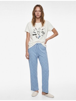 Koton Rahat Kalıp Baskılı Kısa Kollu Bisiklet Yaka Pijama Takımı