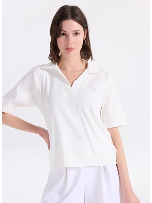 Fabrika Düz Kırık Beyaz Kadın Polo T-Shirt
