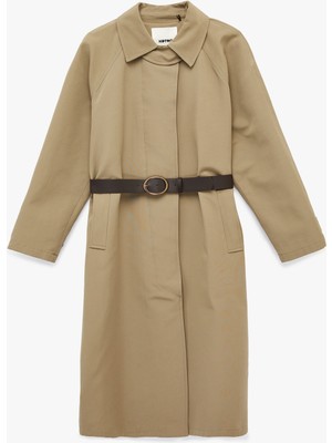 Koton Uzun Kollu Cepli Gabardin Oversize Kemerli Trençkot
