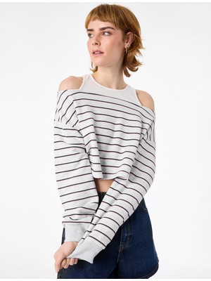 Koton Uzun Kollu Bisiklet Yaka Şardonlu Atlet Katmanlı Crop Sweatshirt