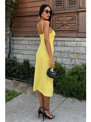 Infivento Göğsü Aksesuarlı Önü Yırtmaçlı Elbise 2899