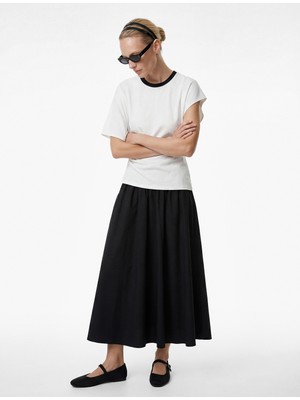 Koton Keten Karışımlı Slim Fit Bisiklet Yaka Asimetrik Kısa Kol Detaylı Tişört